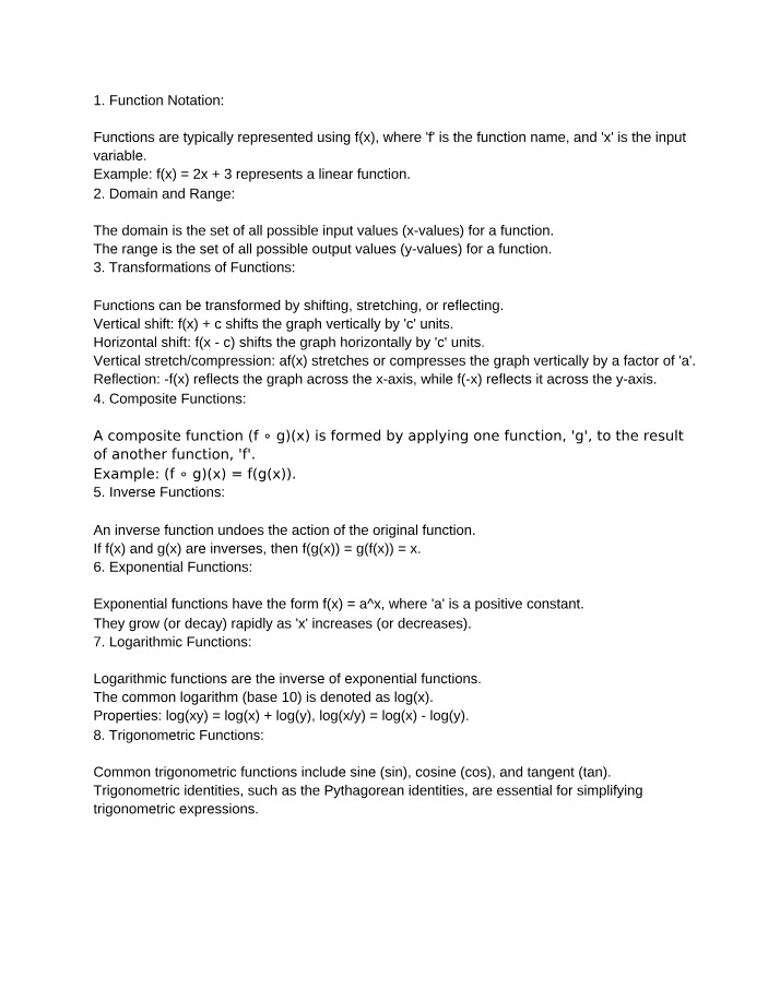 Notes on Functions