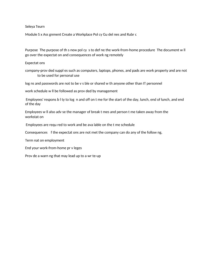 Workplace Policy Guidelines and Rubric - Module Six Assignment