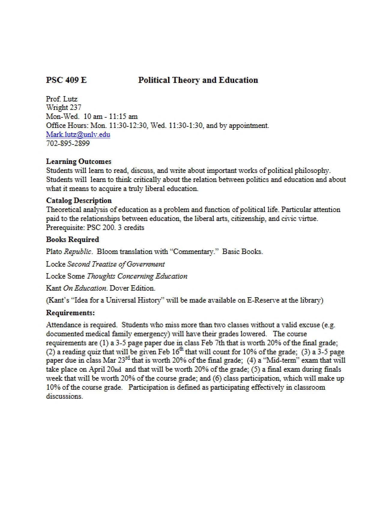 Political Education and Theory Syllabus