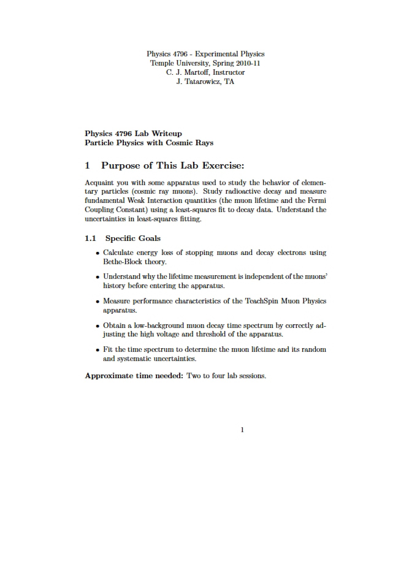 Laboratory Write-up for Experimental Physics