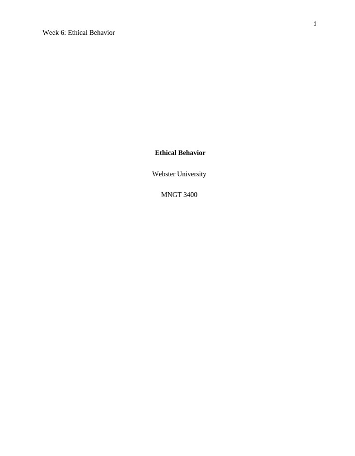 MNGT 3400 - Ethical Behavior