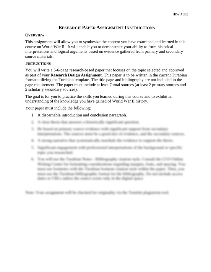 World War II - Research Paper Instructions