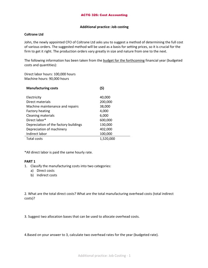 Additional Practice for Job Costing