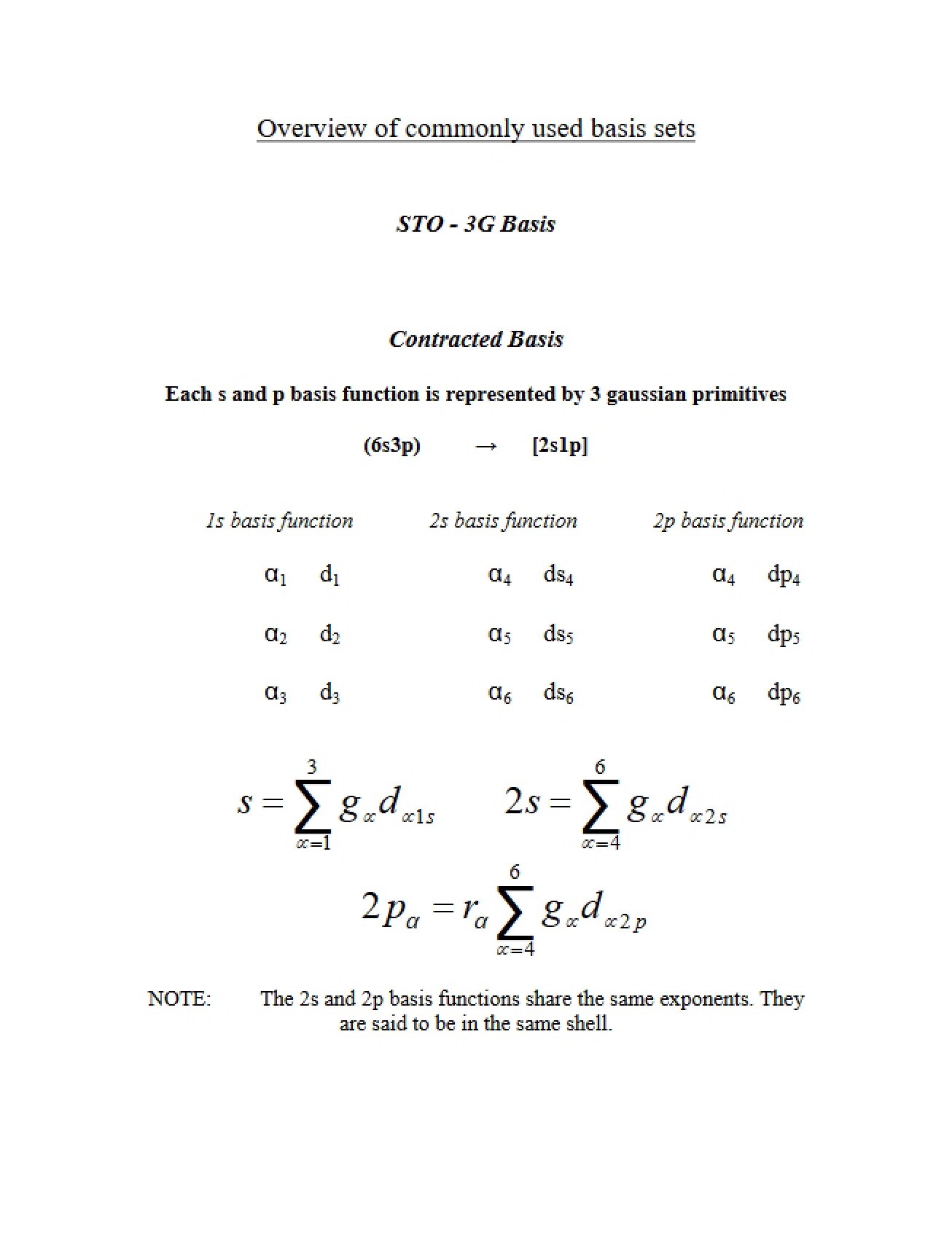 Common Sets of Basis Functions