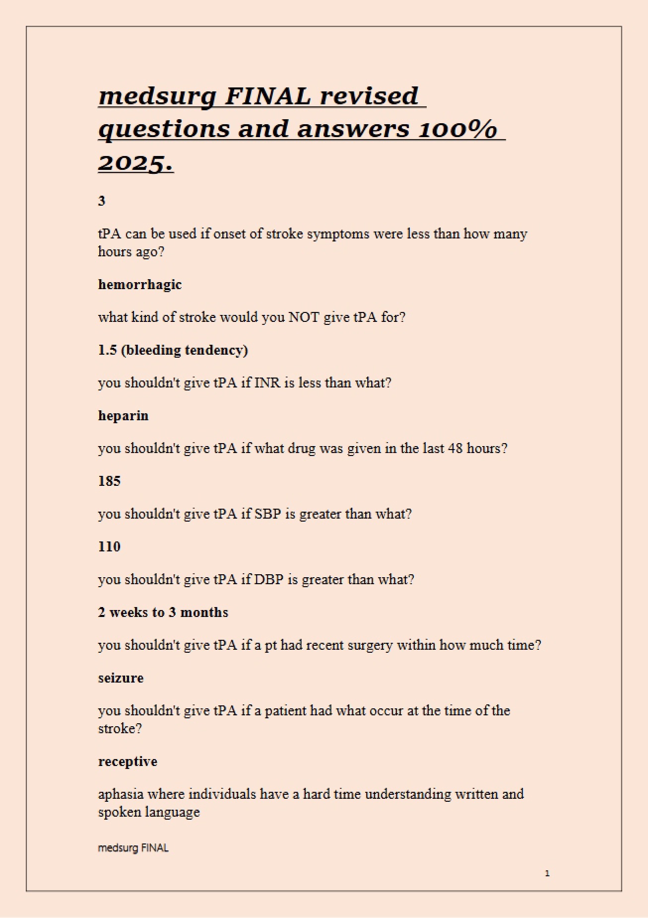 Medical Surgical Final Questions and Answers