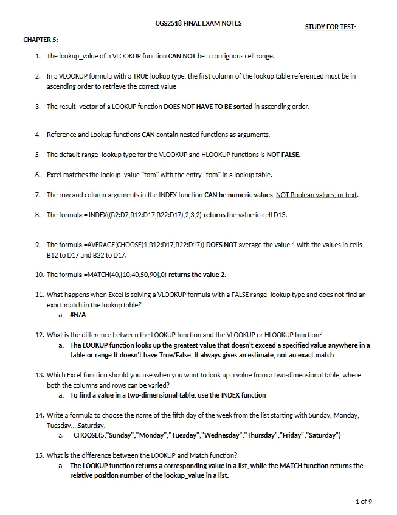 Examination for Finals