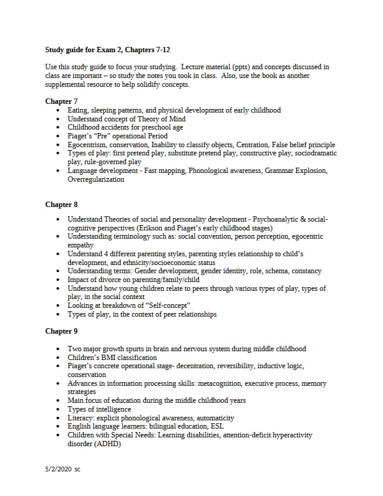 Guide for Second Exam