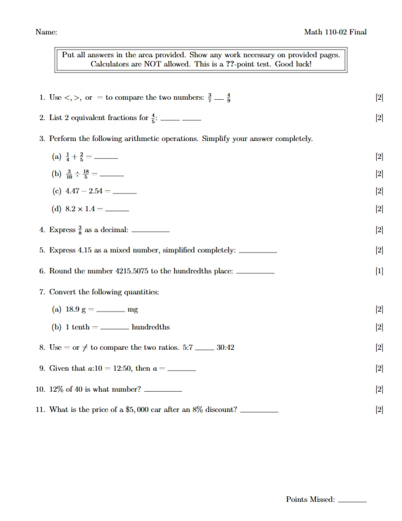 Finite Math Final Exam