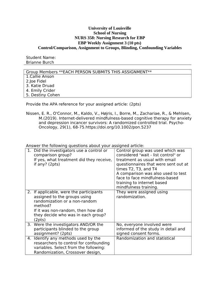NURS358 EBP Assignment 3