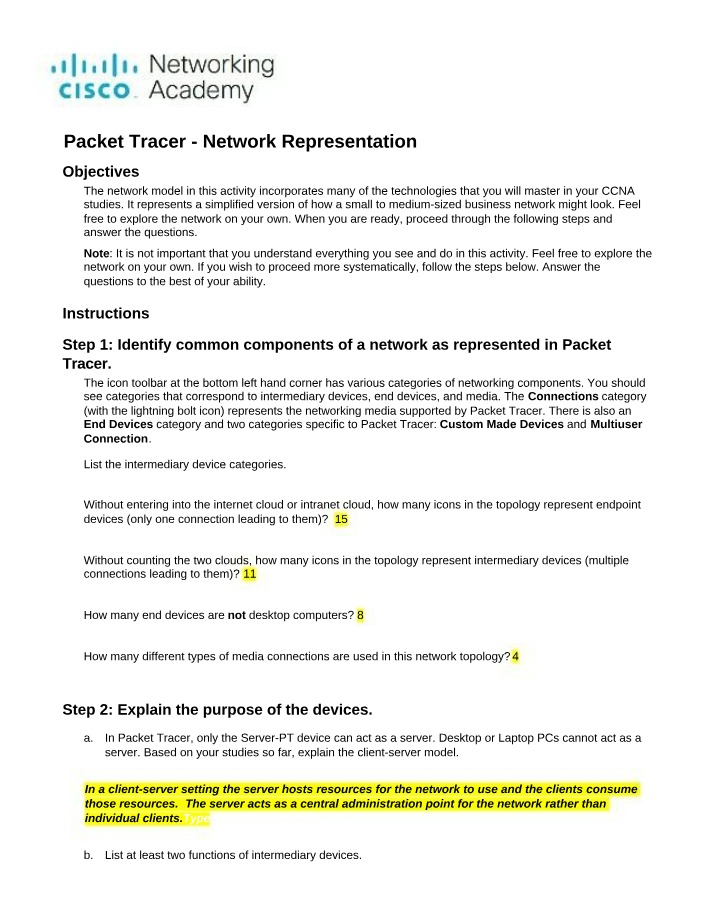 Packet Tracer - Network Representation Lab