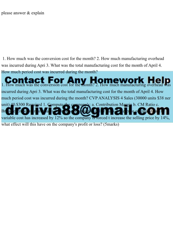 Homework Questions for CVP Analysis