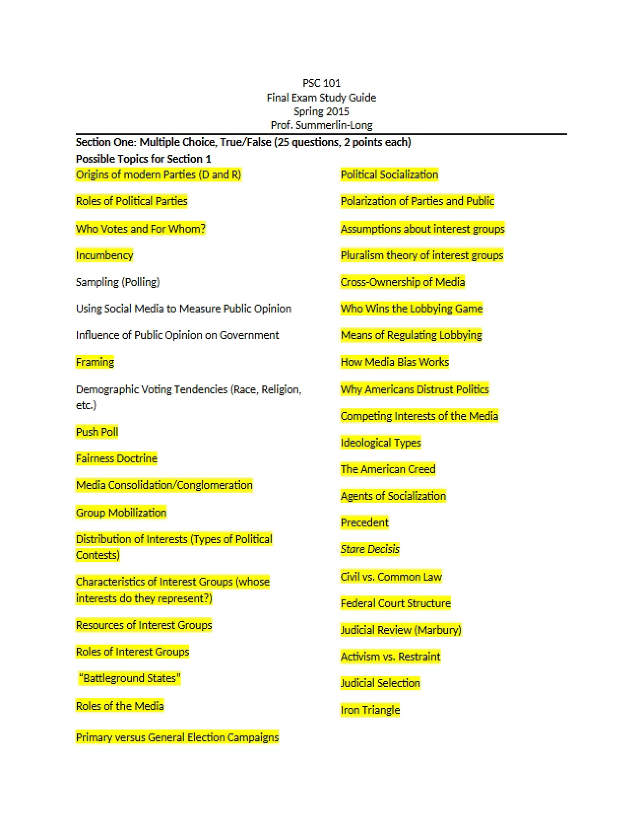 Guide for Final Examination