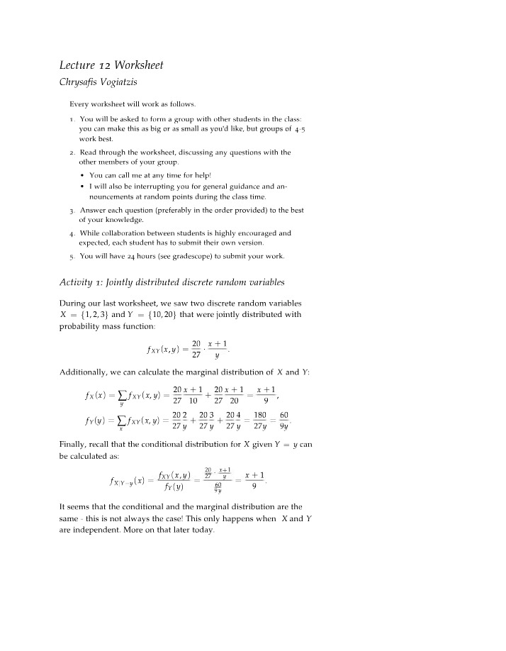 Worksheet for Lecture 12