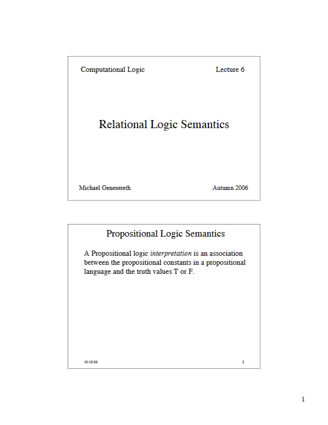 Relational Logic Semantics (Set 1)