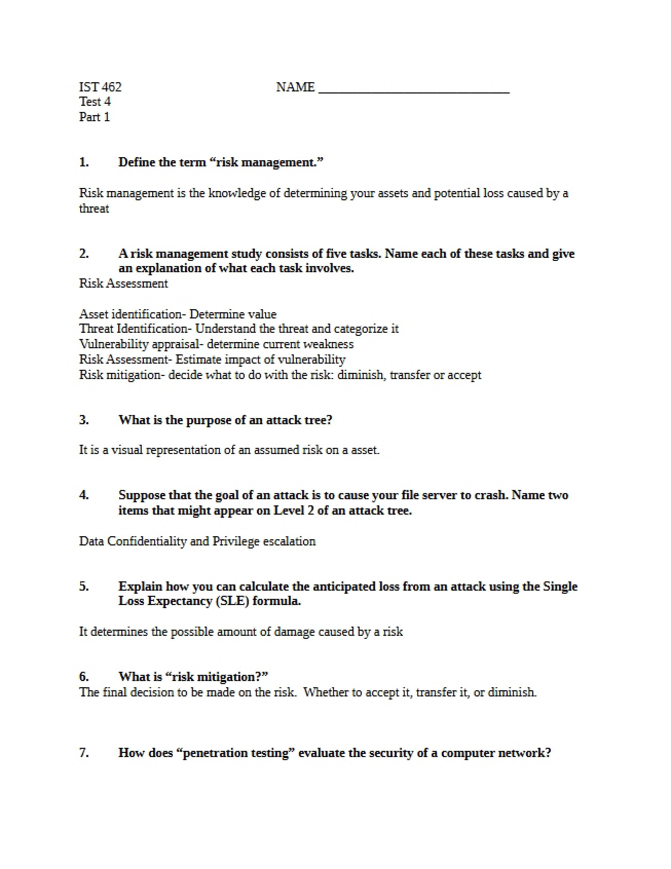 Test Four Network Security