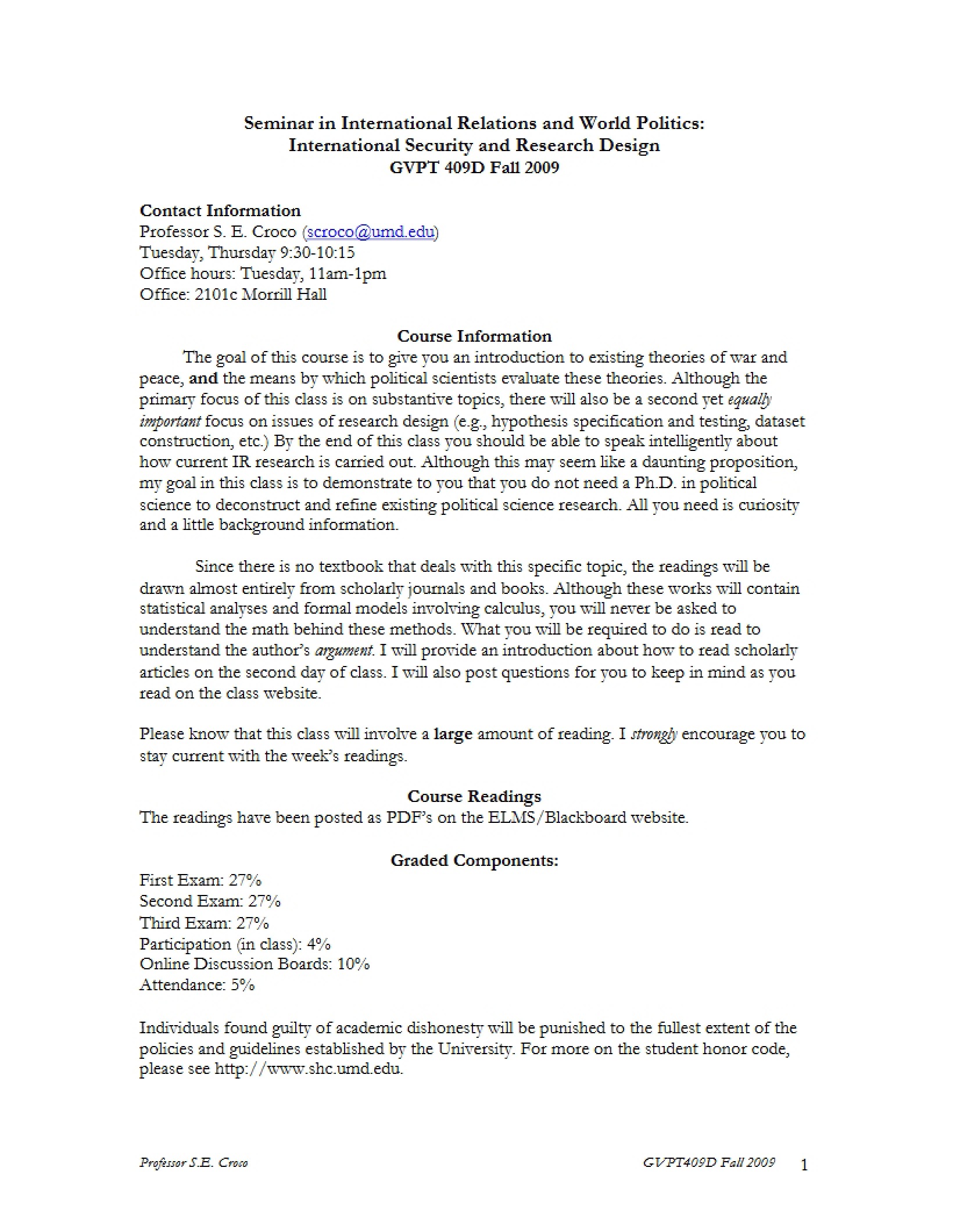 International Security Seminar Syllabus