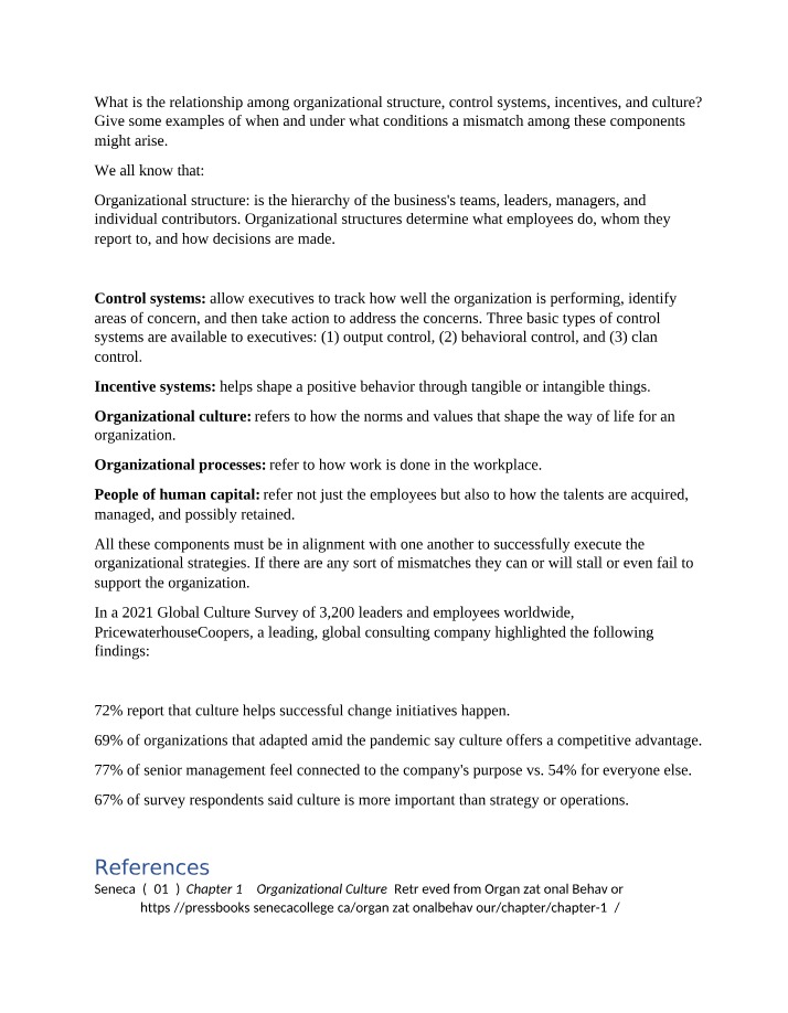 Organizational Structure, Culture, and Control Systems
