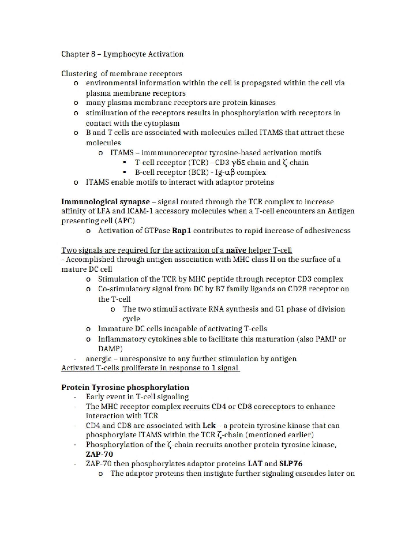 Chapter 8 Lymphocyte Activation