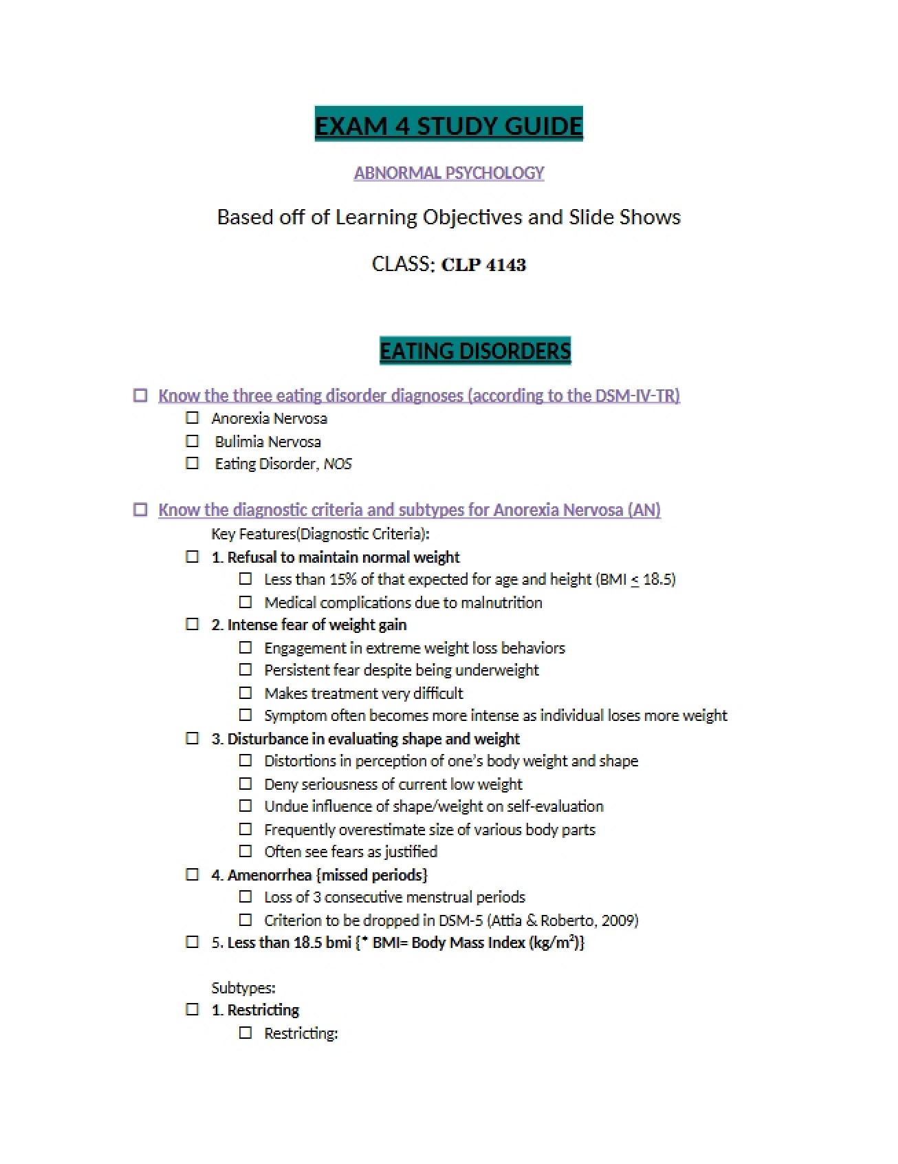 Study of Eating Disorders