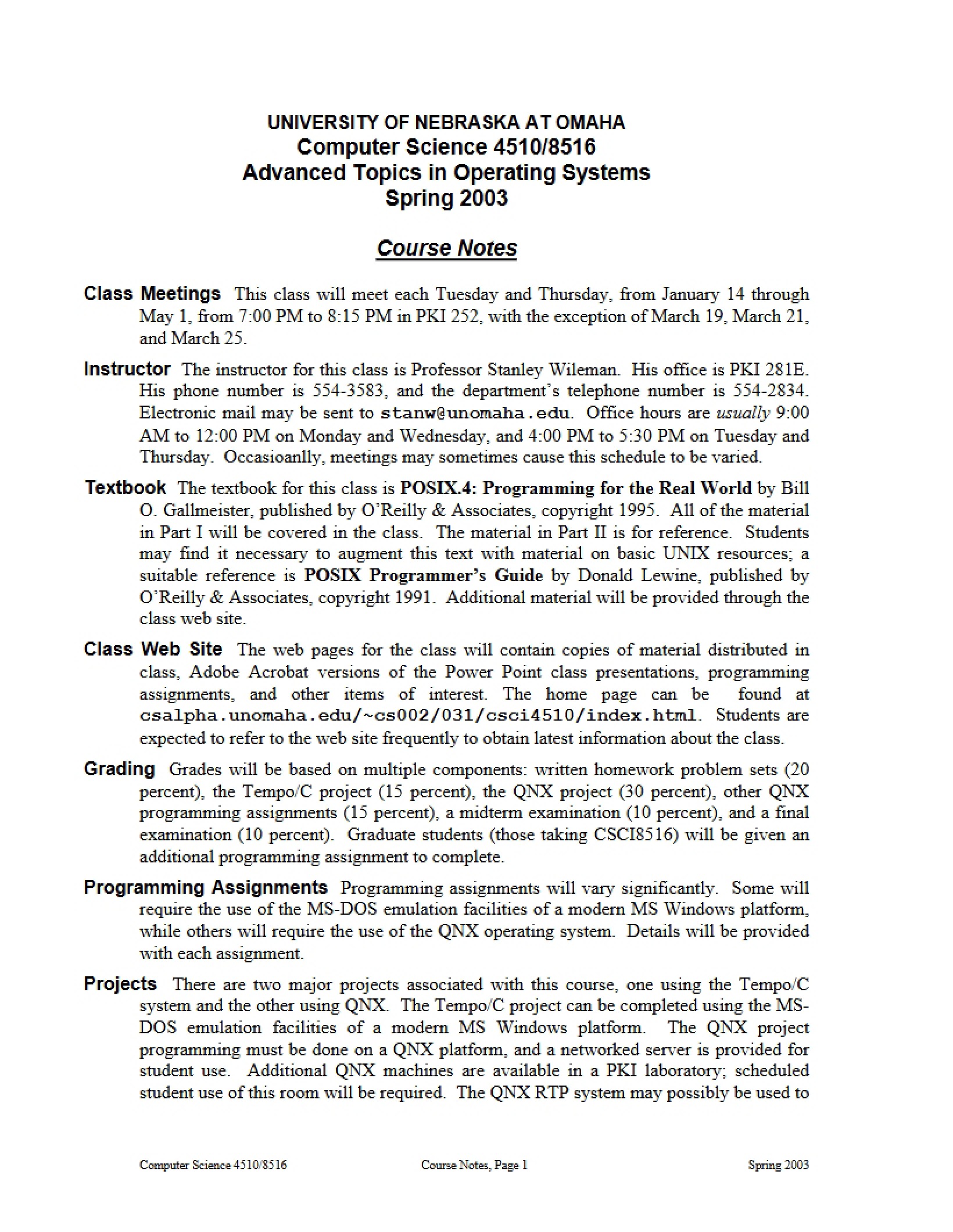 Syllabus for Advanced OS