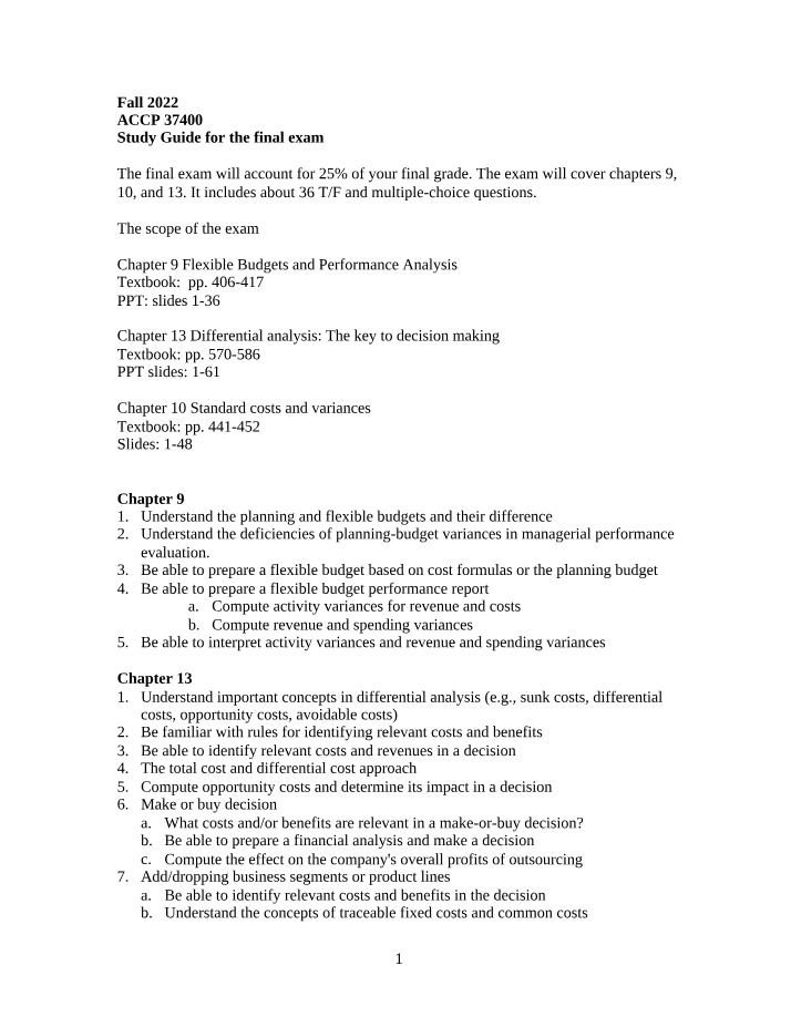 Final Exam Study Guide