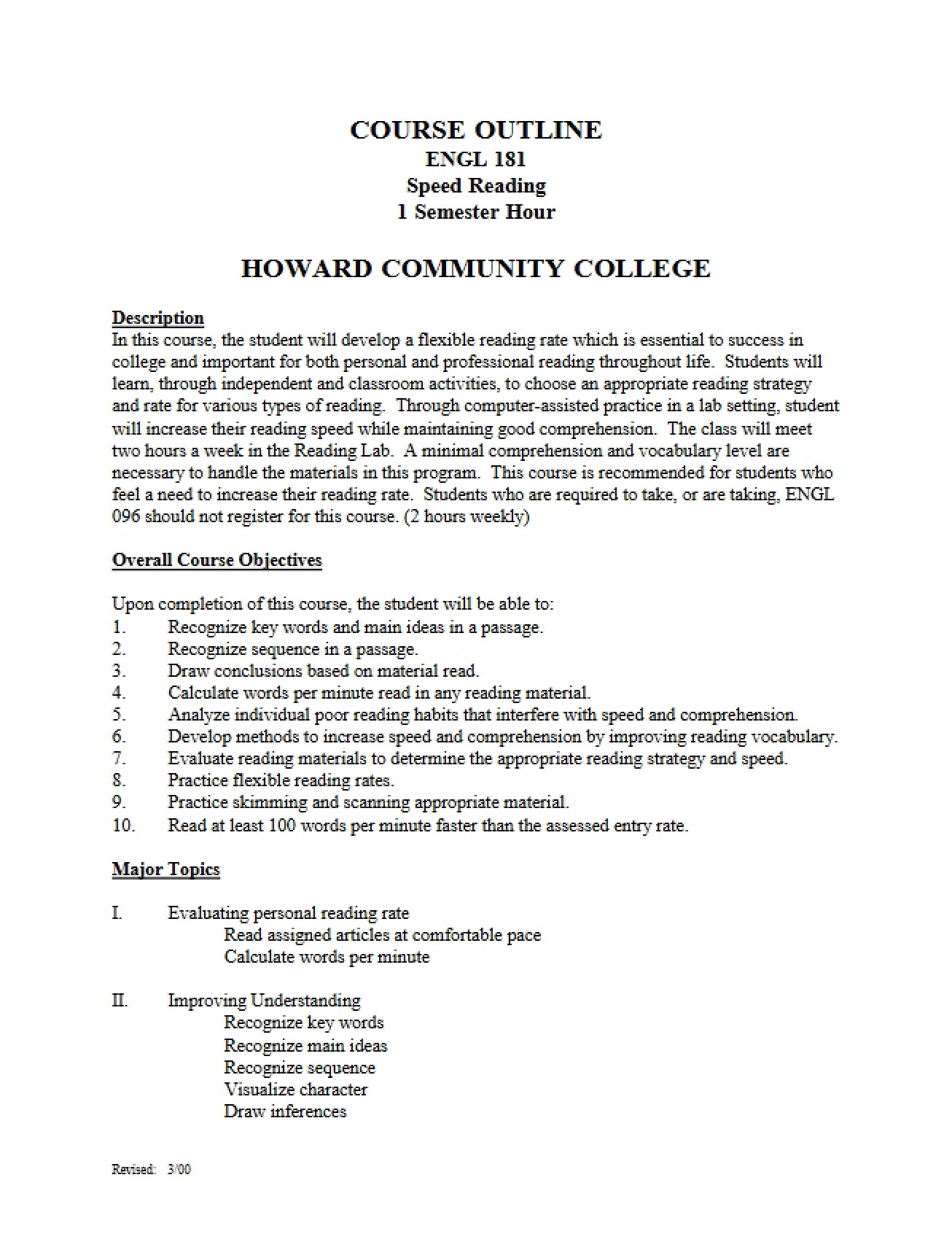 ENGL 181 Instructional Outline