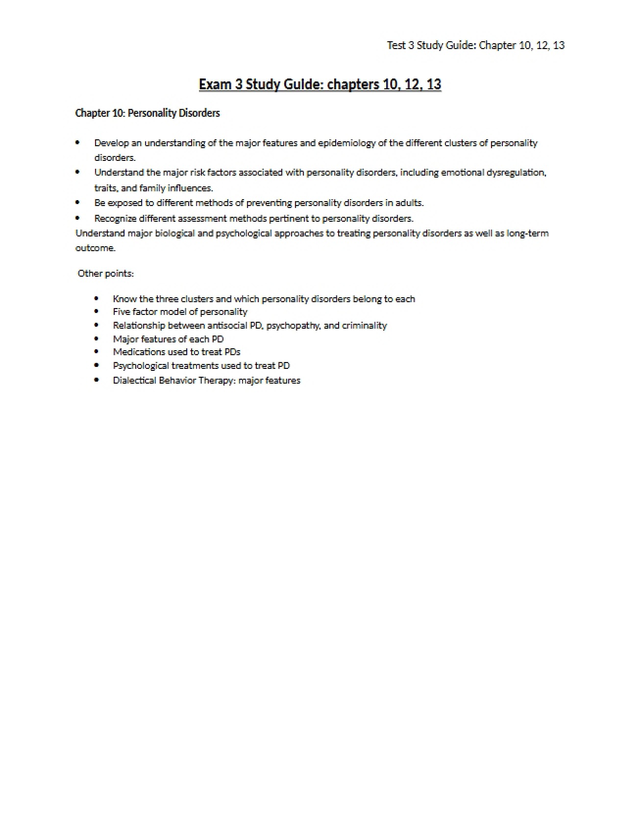 Guide for Exam 3 Covering Chapters 10, 12, and 13