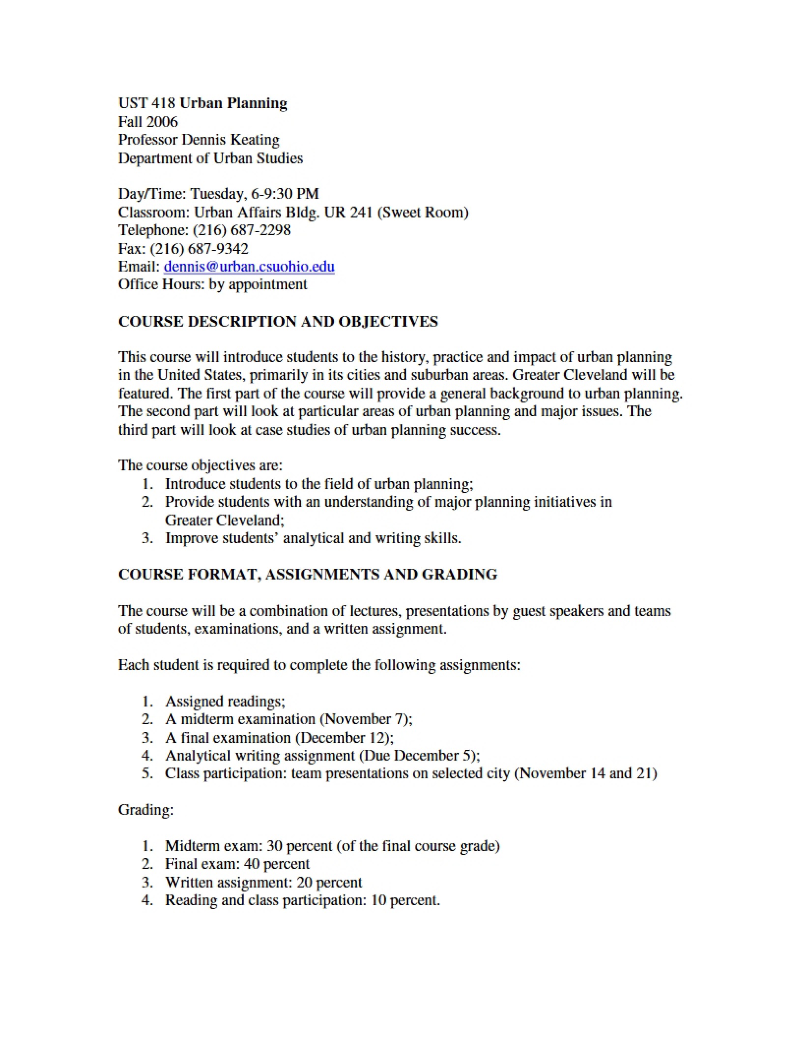Urban Planning Course Syllabus
