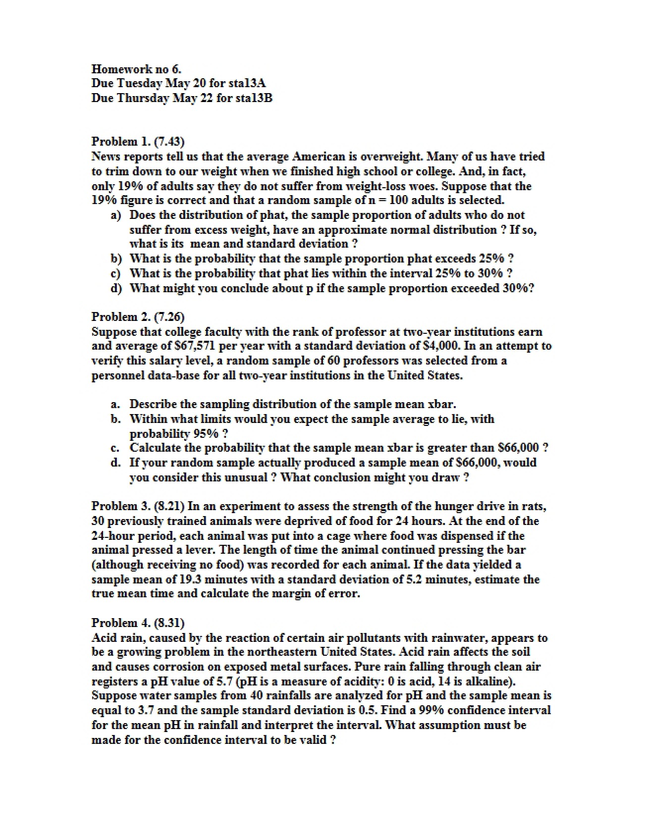 Sixth Homework Assignment