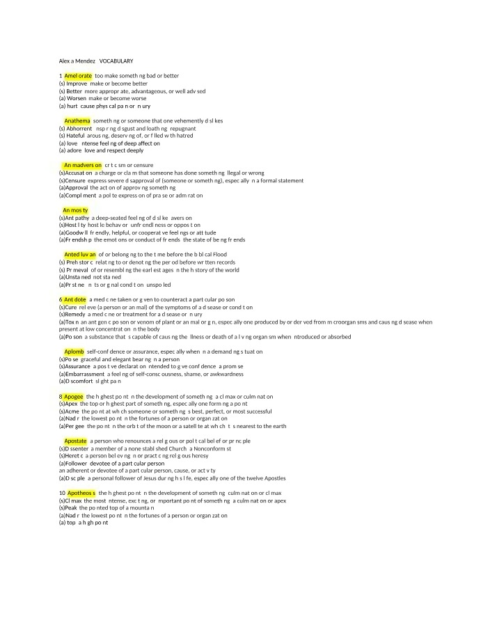 Alexia Mendez - Vocabulary List