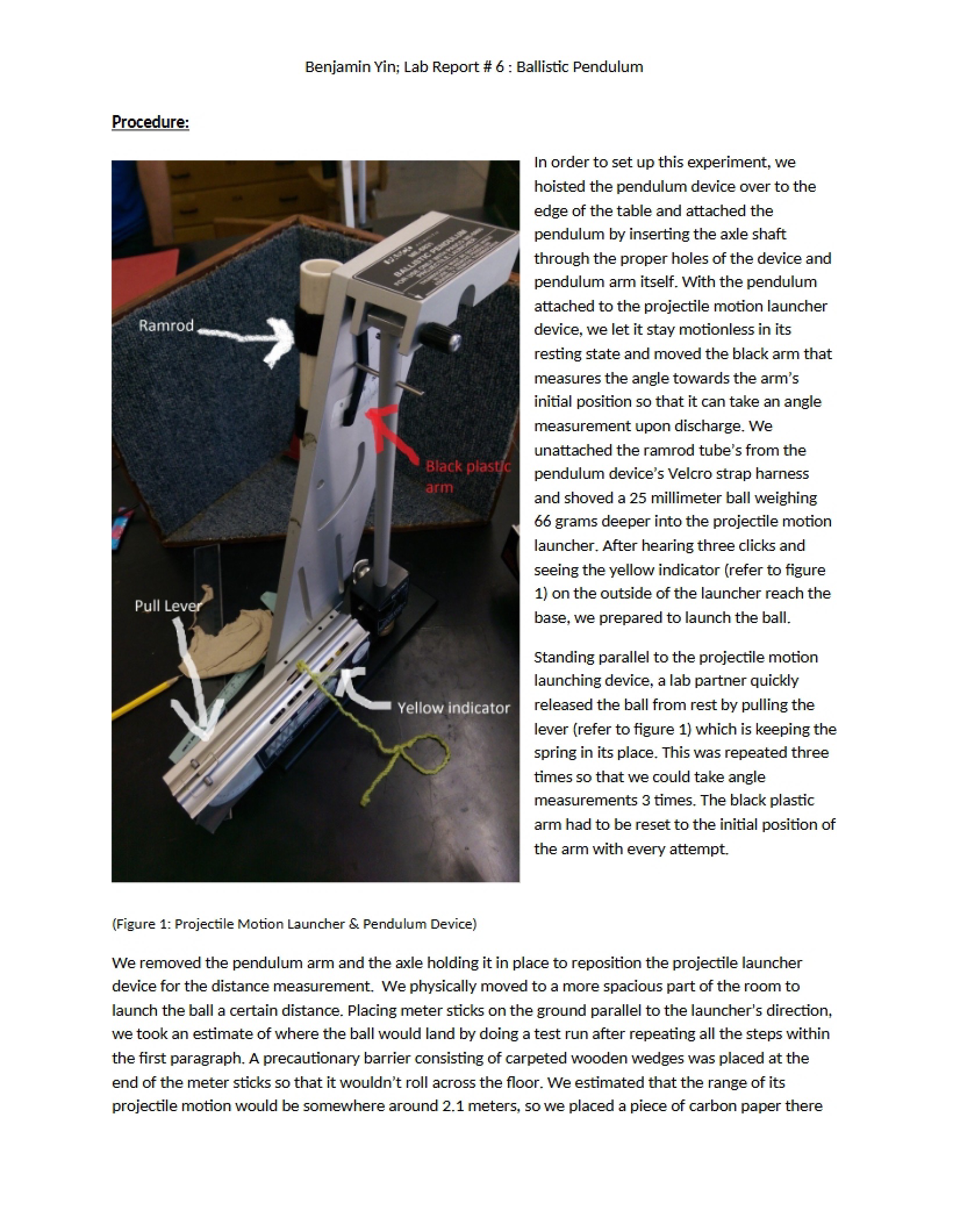 Pendulum Ballistics Report (Lab 6)