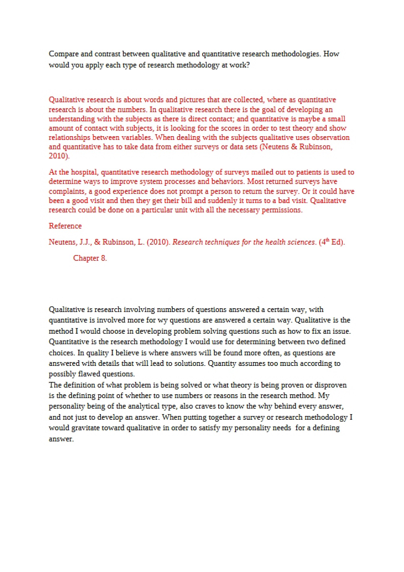 Comparing Quantitative and Qualitative Research