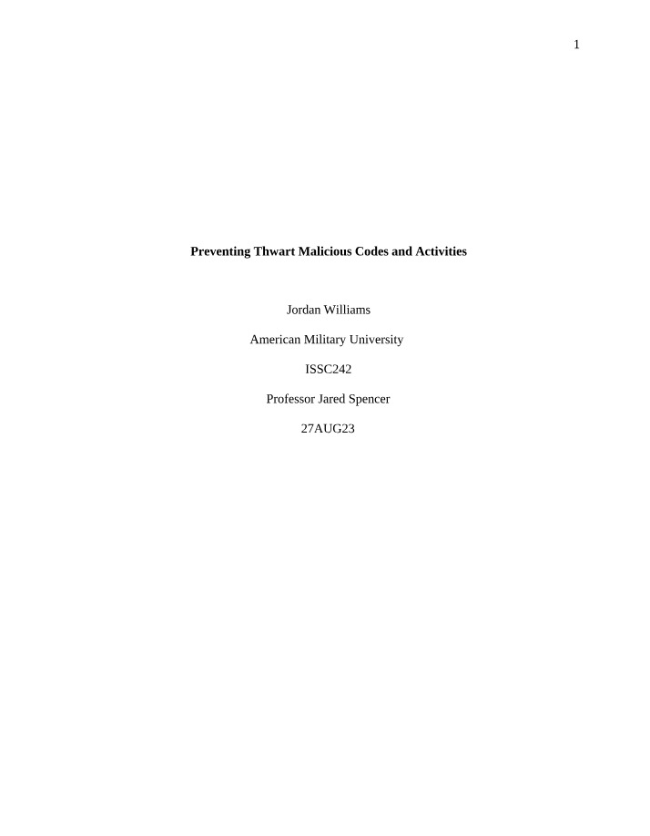 Preventing Malicious Codes and Activities