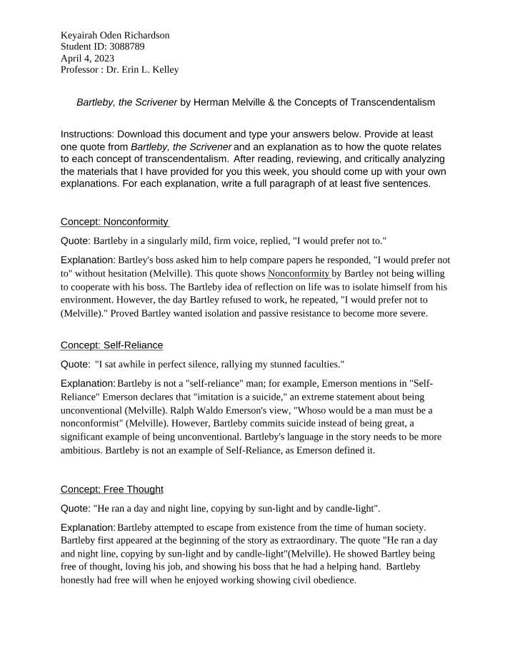 Bartleby the Scrivener - Analyzing Transcendentalism