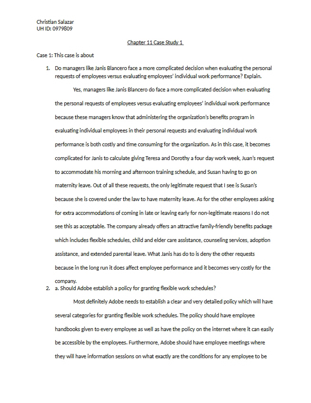 Case Study One (Ch 11)