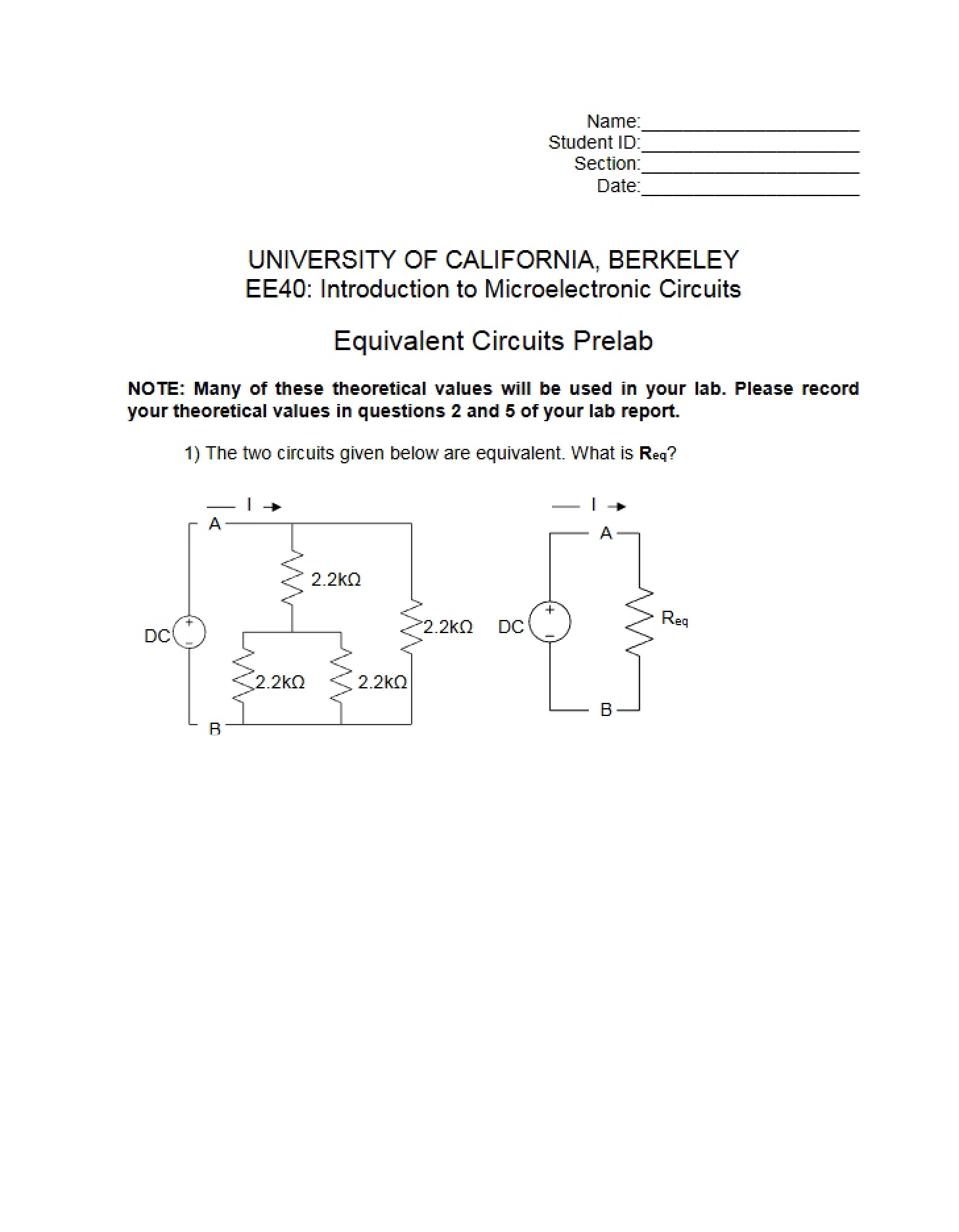 Equivalent Circuits Prelab