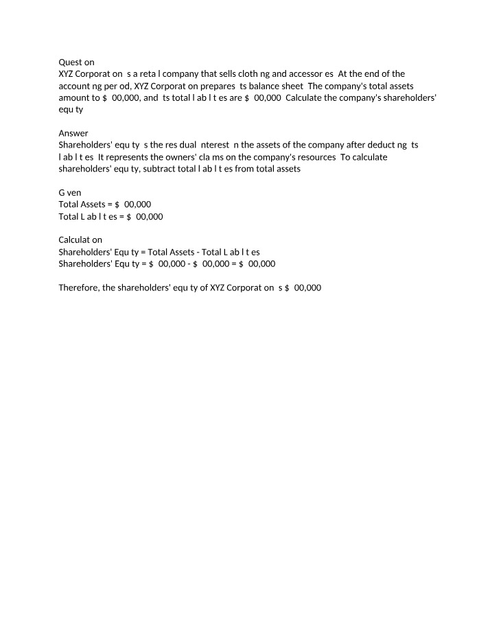 Calculation of Shareholders Equity