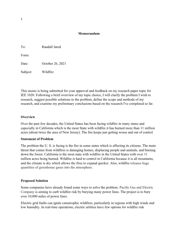 Memo on Wildfires