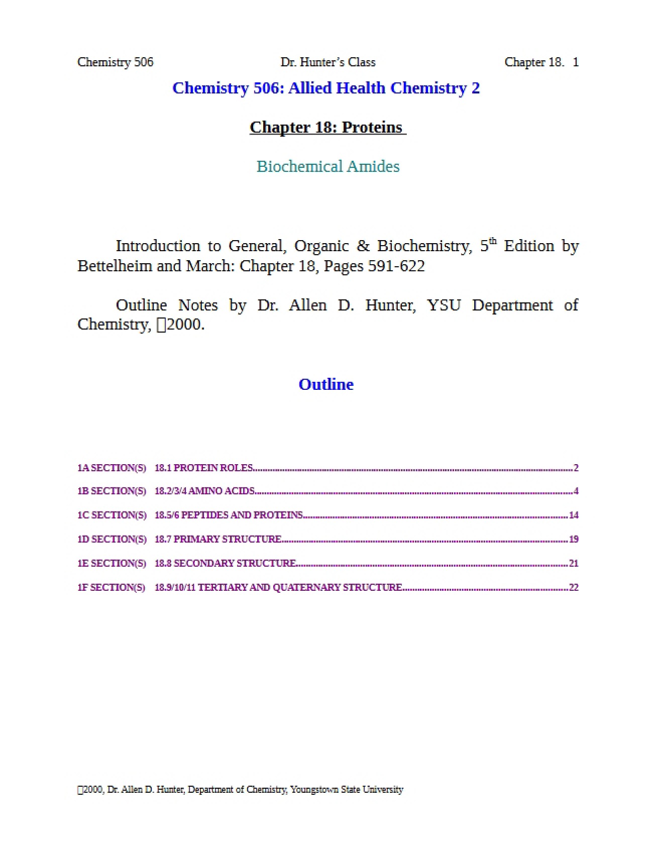 Biochemical Amides Proteins (Chapter 18)