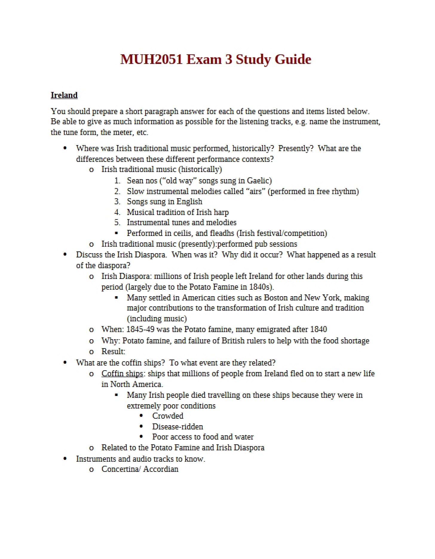 Guide for Exam Three