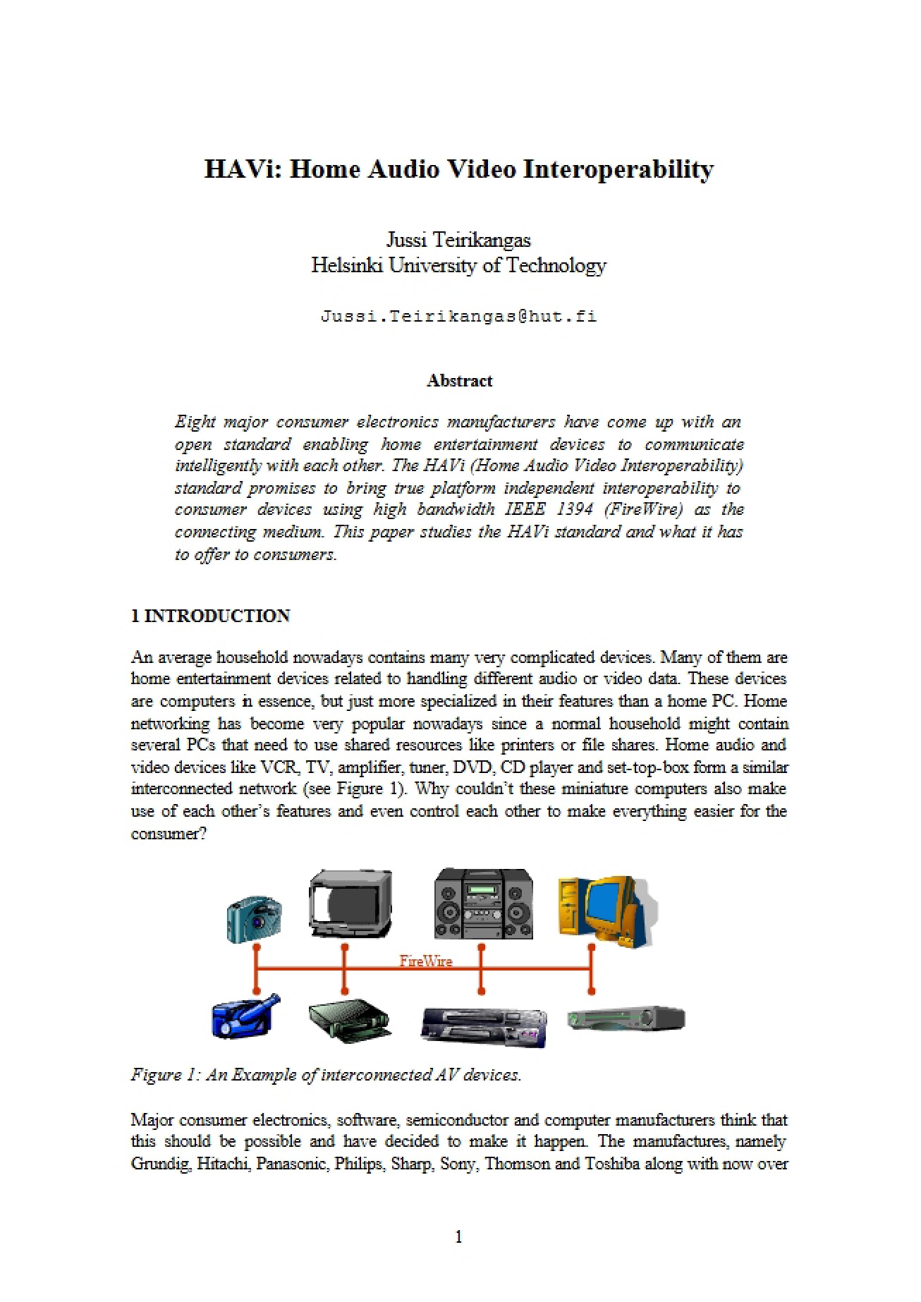 Interoperability of Home Audio and Video (HAVi)