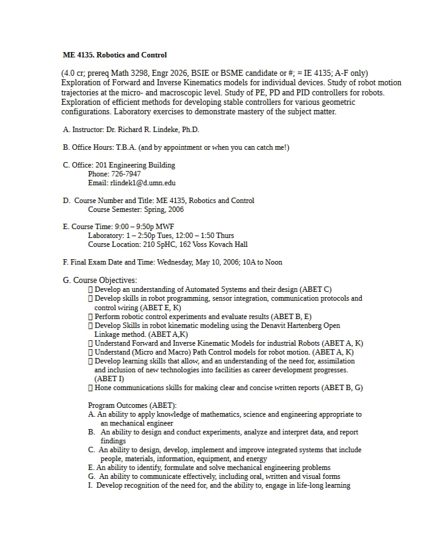 Syllabus for ME 4135