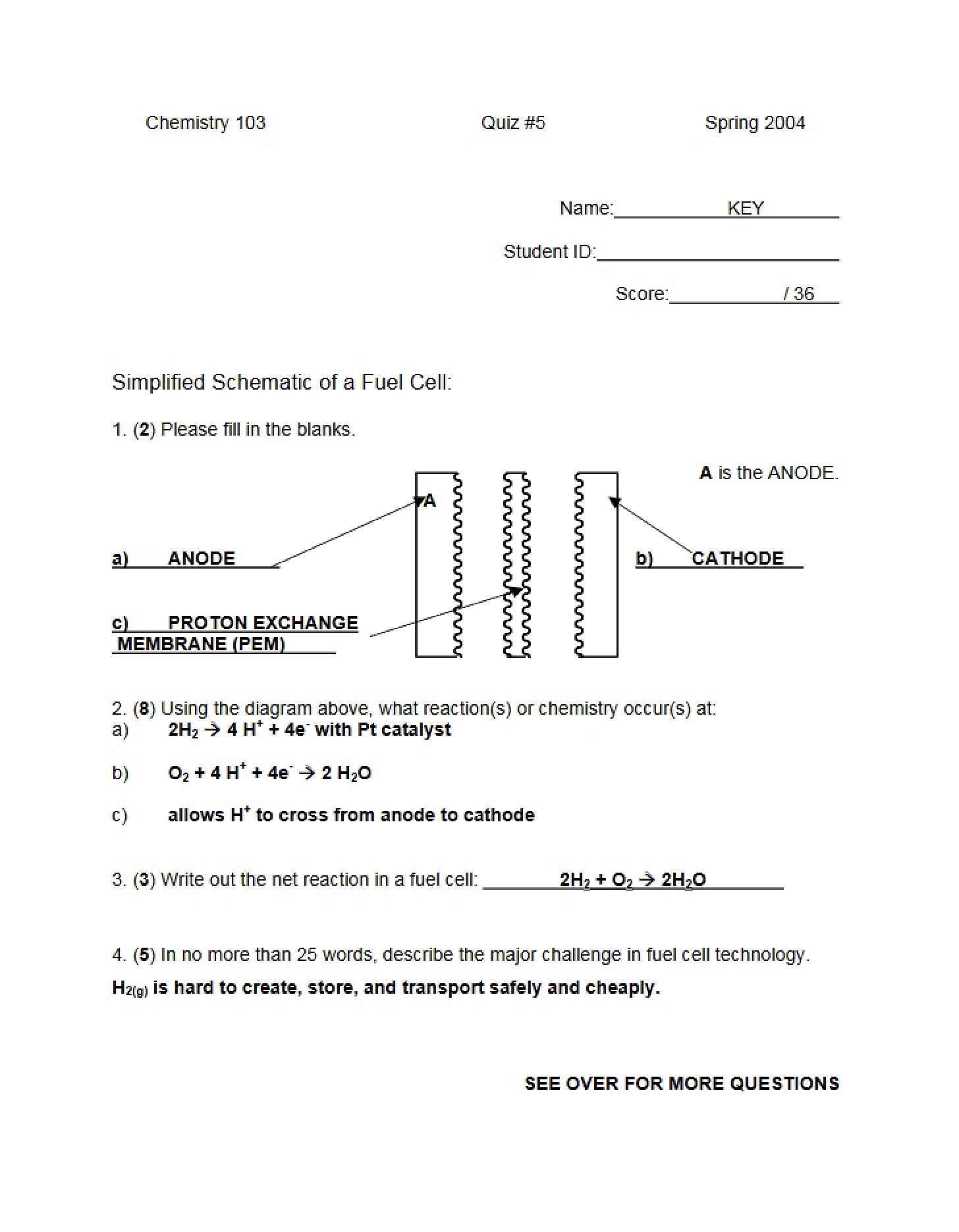 Key for Fifth Quiz