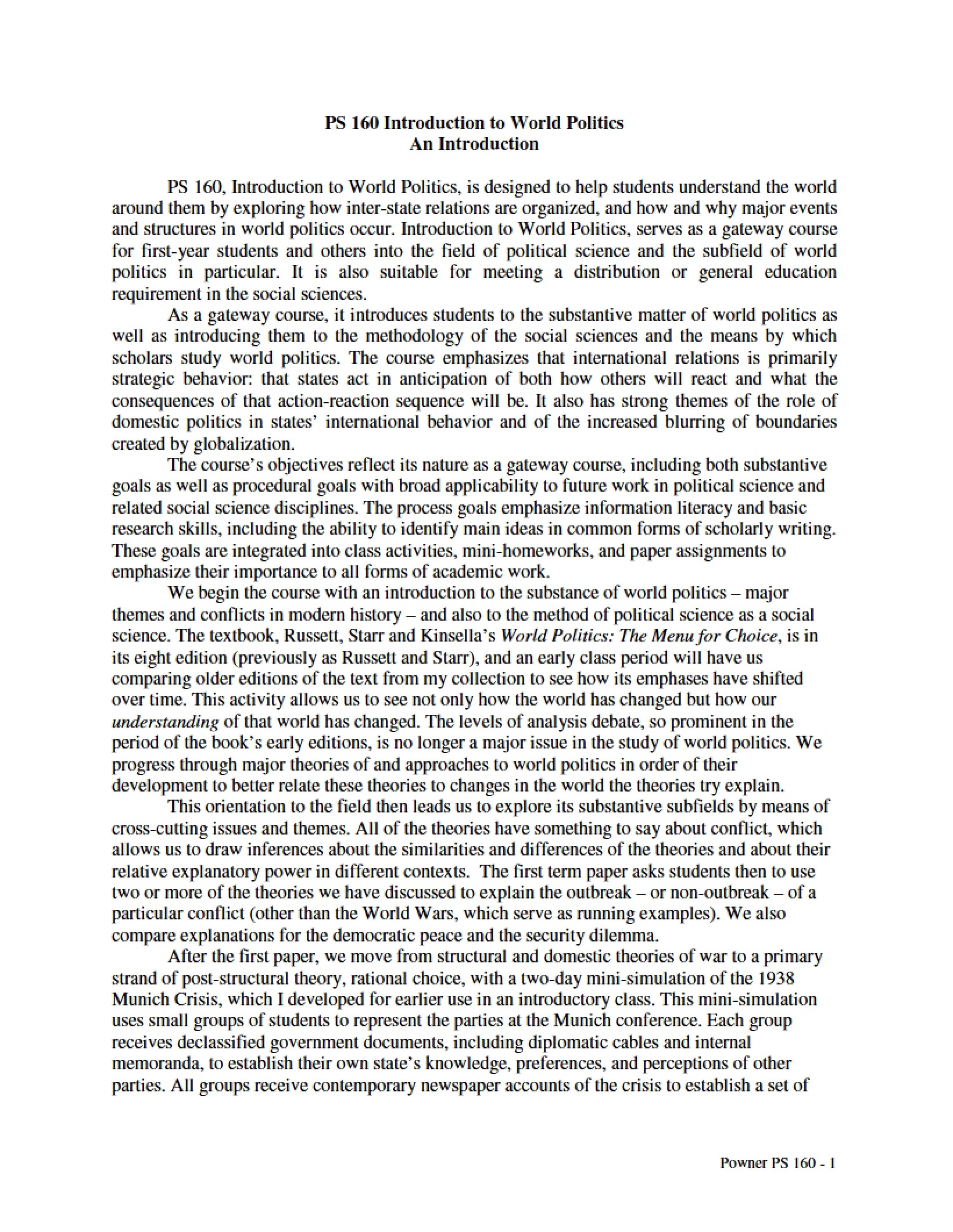 Syllabus for PS 160