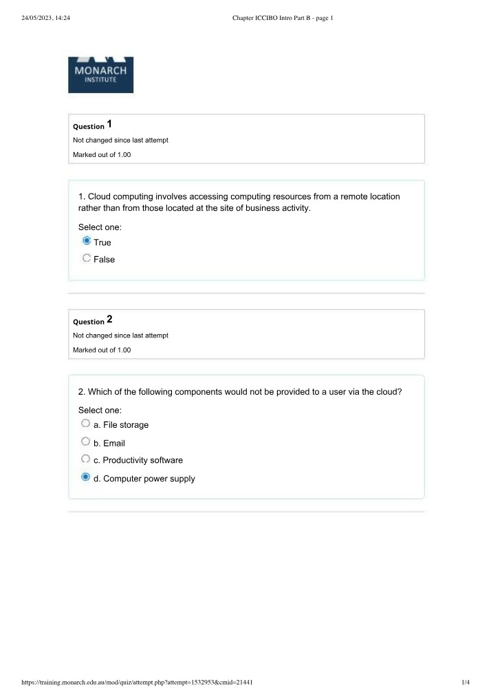 Quiz on Cloud Computing and its Components