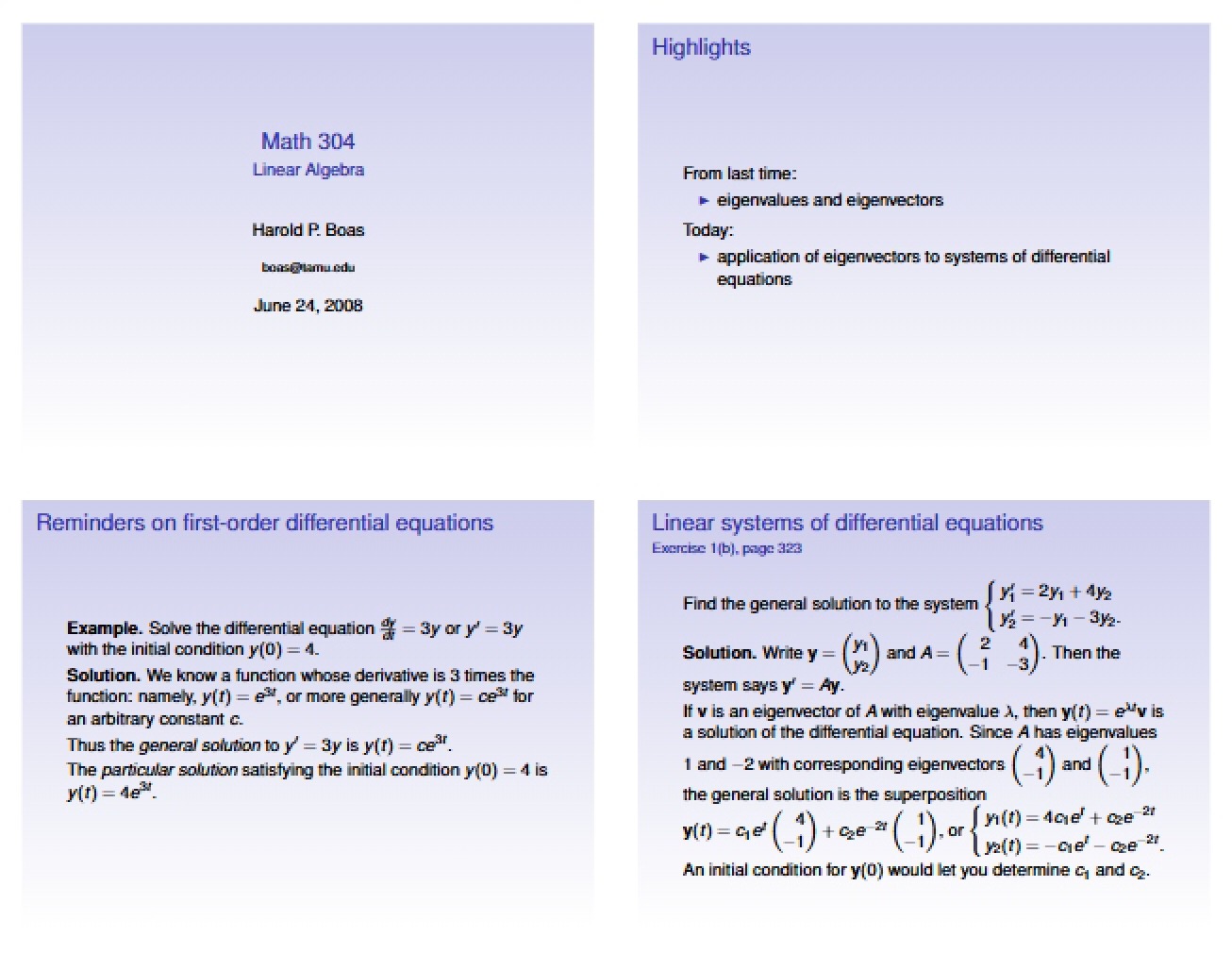 Concepts in Linear Algebra