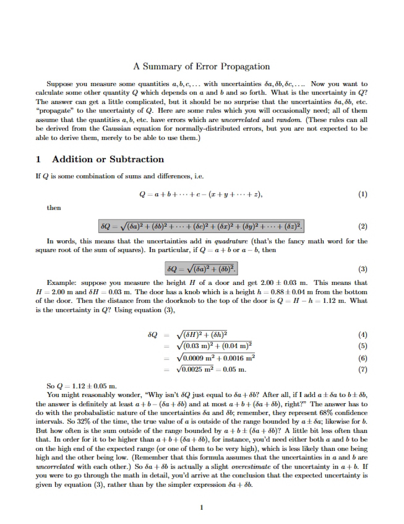 Summary of Error Propagation