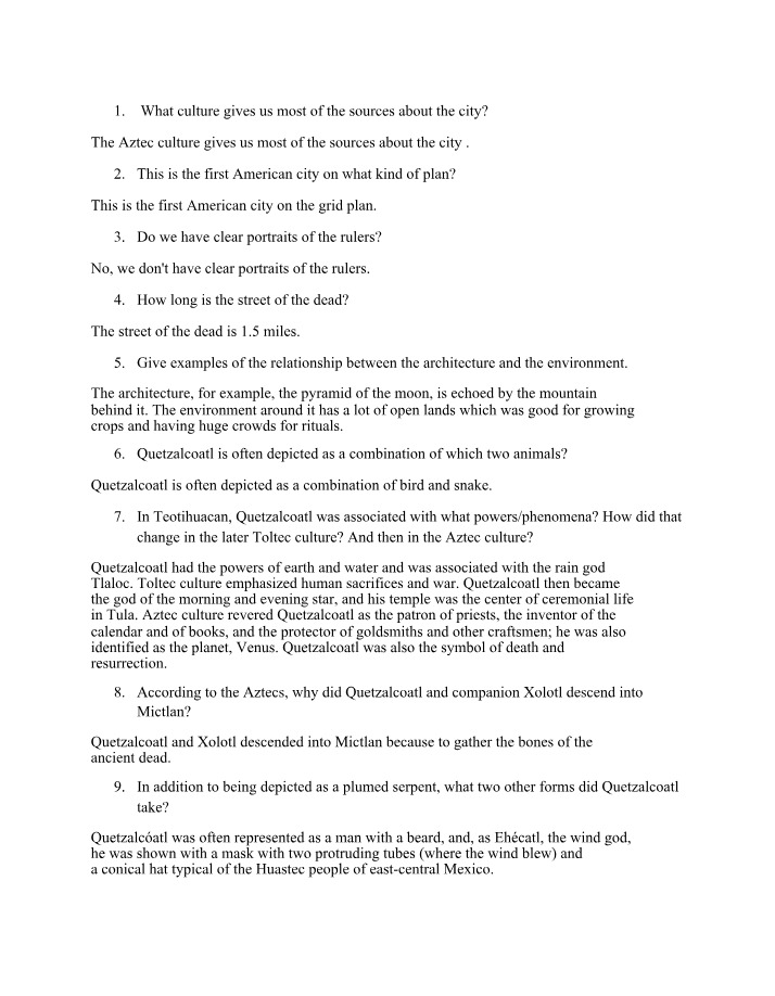 Teotihuacan - Grid Plan, Quetzalcoatl, and Aztec Sources