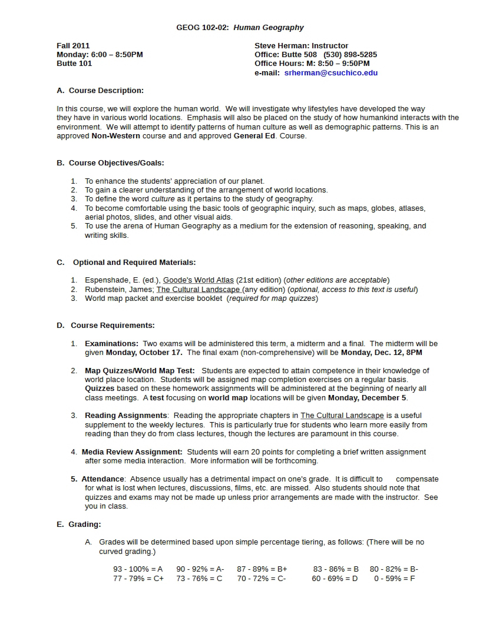 Intro to Human Geography Syllabus
