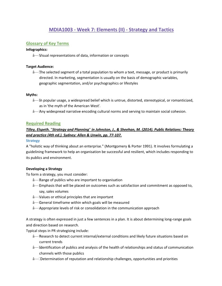Public Relations Strategy - Key Terms, Myths, and Tactics